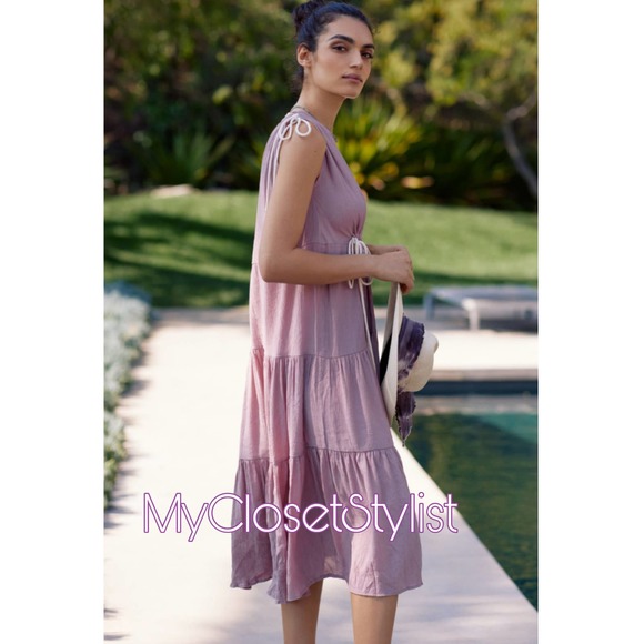 Anthropologie Tiered Pinch Maxi Dress NWT New Large pink Flowy SO FLATTERING! - Picture 6 of 10